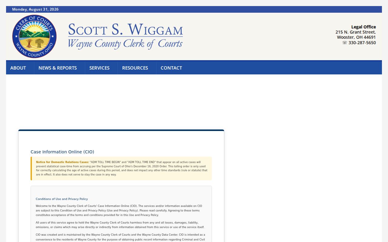 Wayne County case search Case Information Online terms