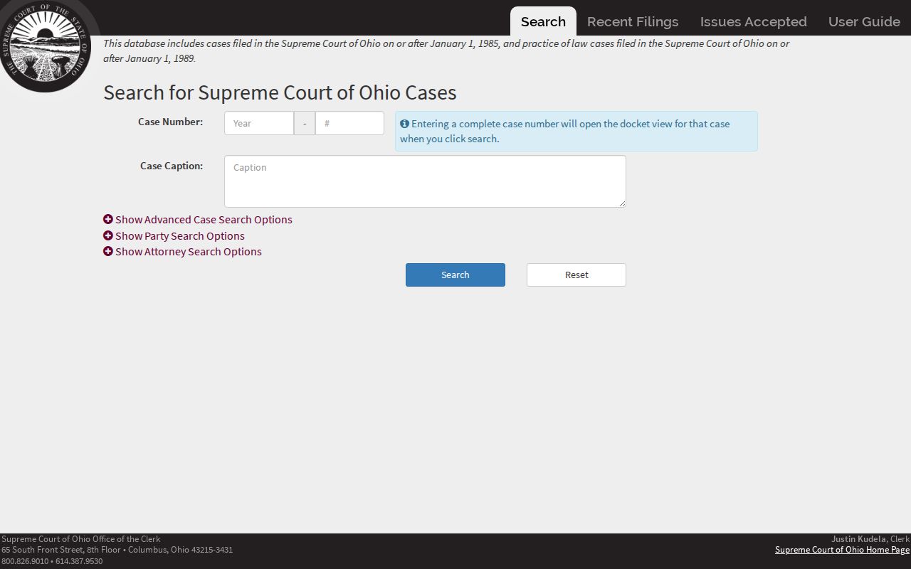 Wayne County case search separate Ohio Supreme Court docket