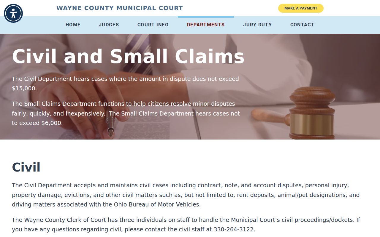Wayne County civil docket Small Claims court information
