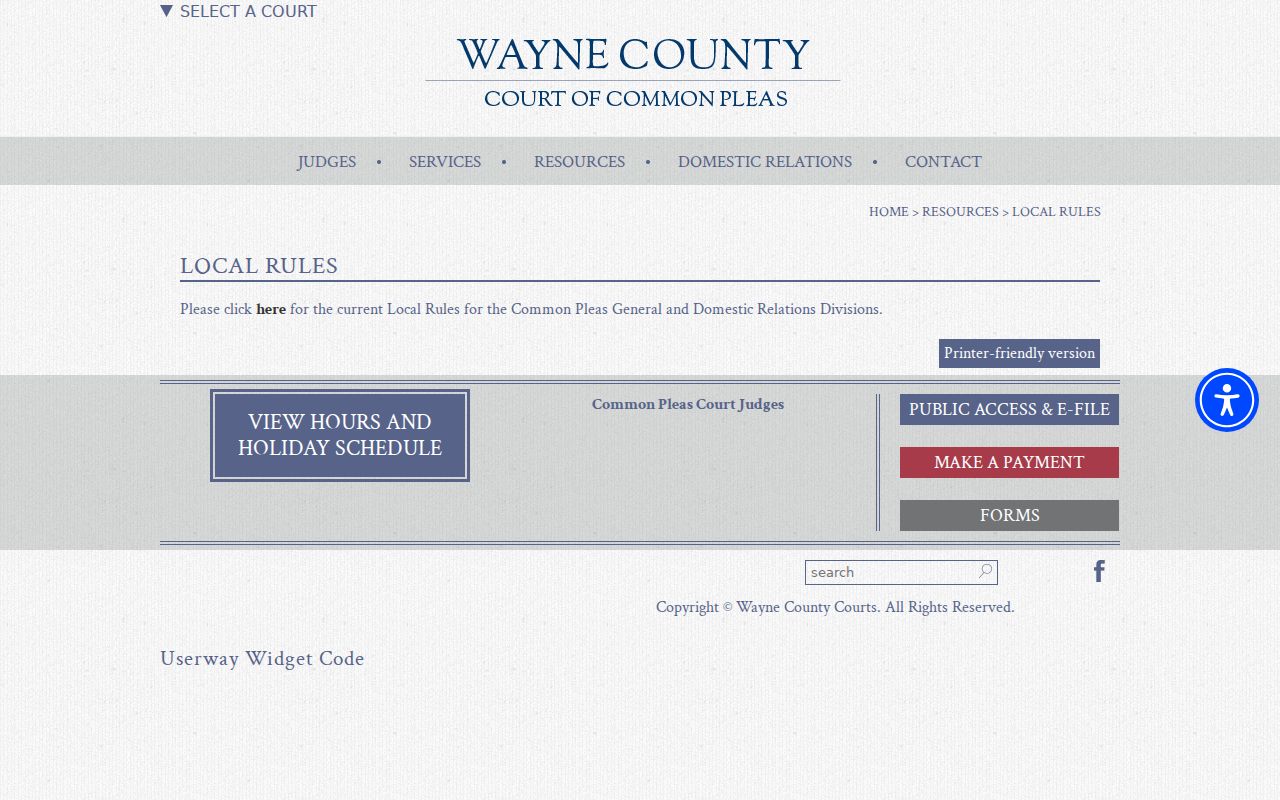 Wayne County civil docket Common Pleas local rules