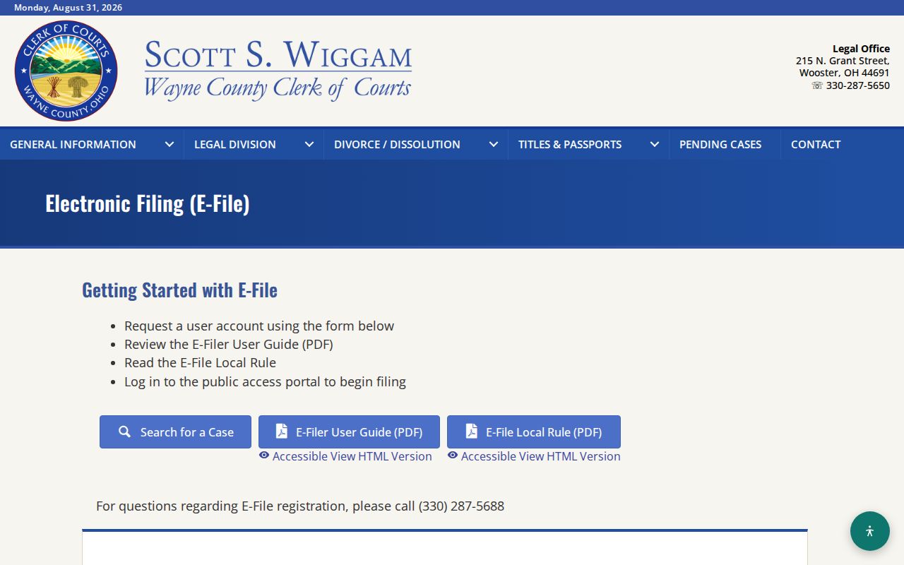 Wayne County civil docket WCMS e-file registration information