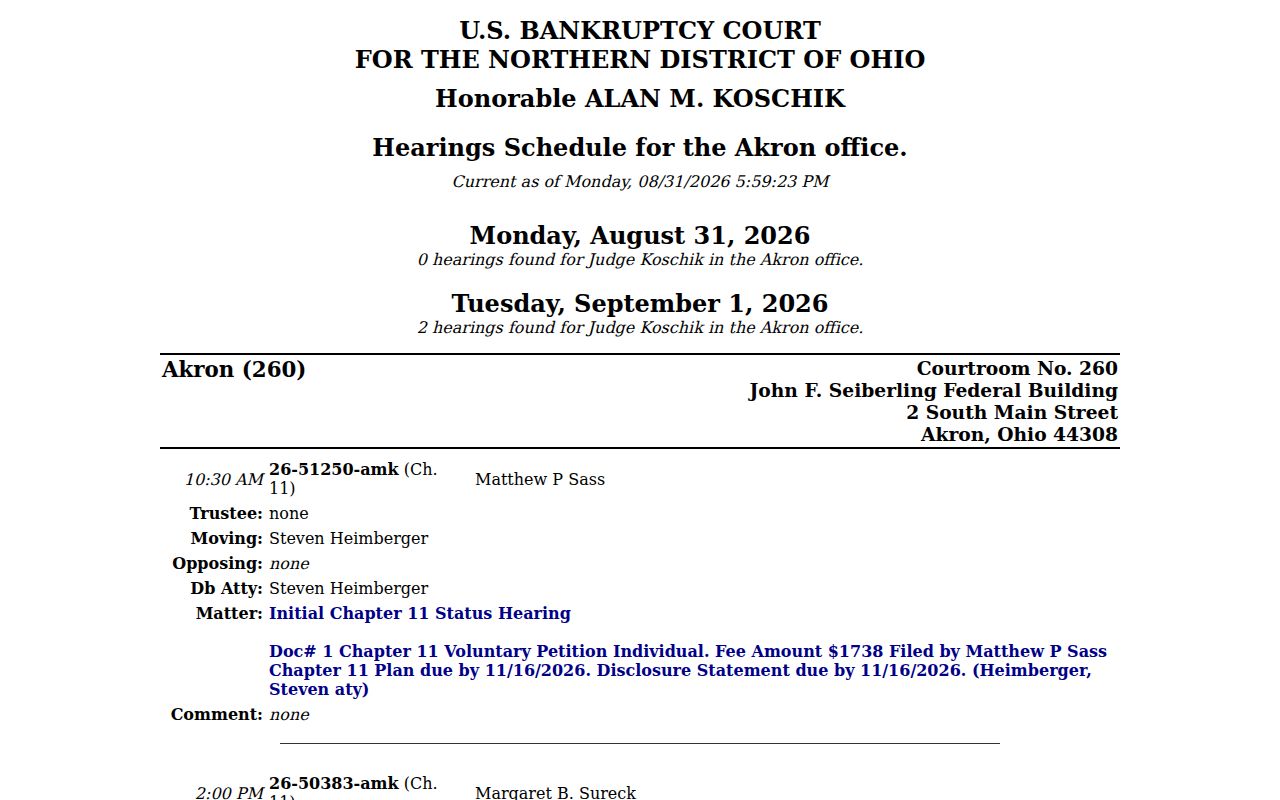 Wayne County court schedule federal Akron bankruptcy calendar distinction