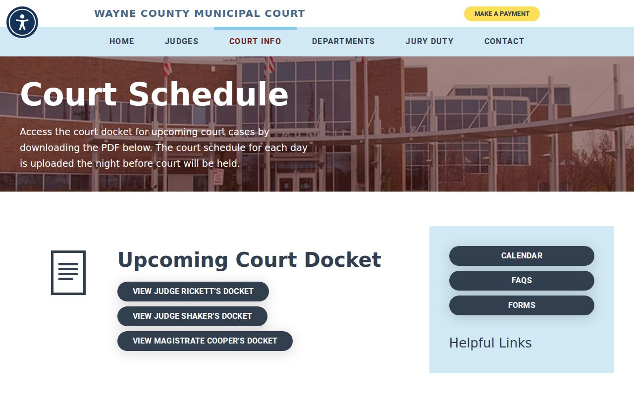 Wayne County court schedule Municipal Court daily docket page