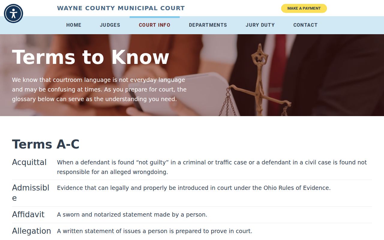 Wayne County court schedule Municipal Court terms and courtroom vocabulary