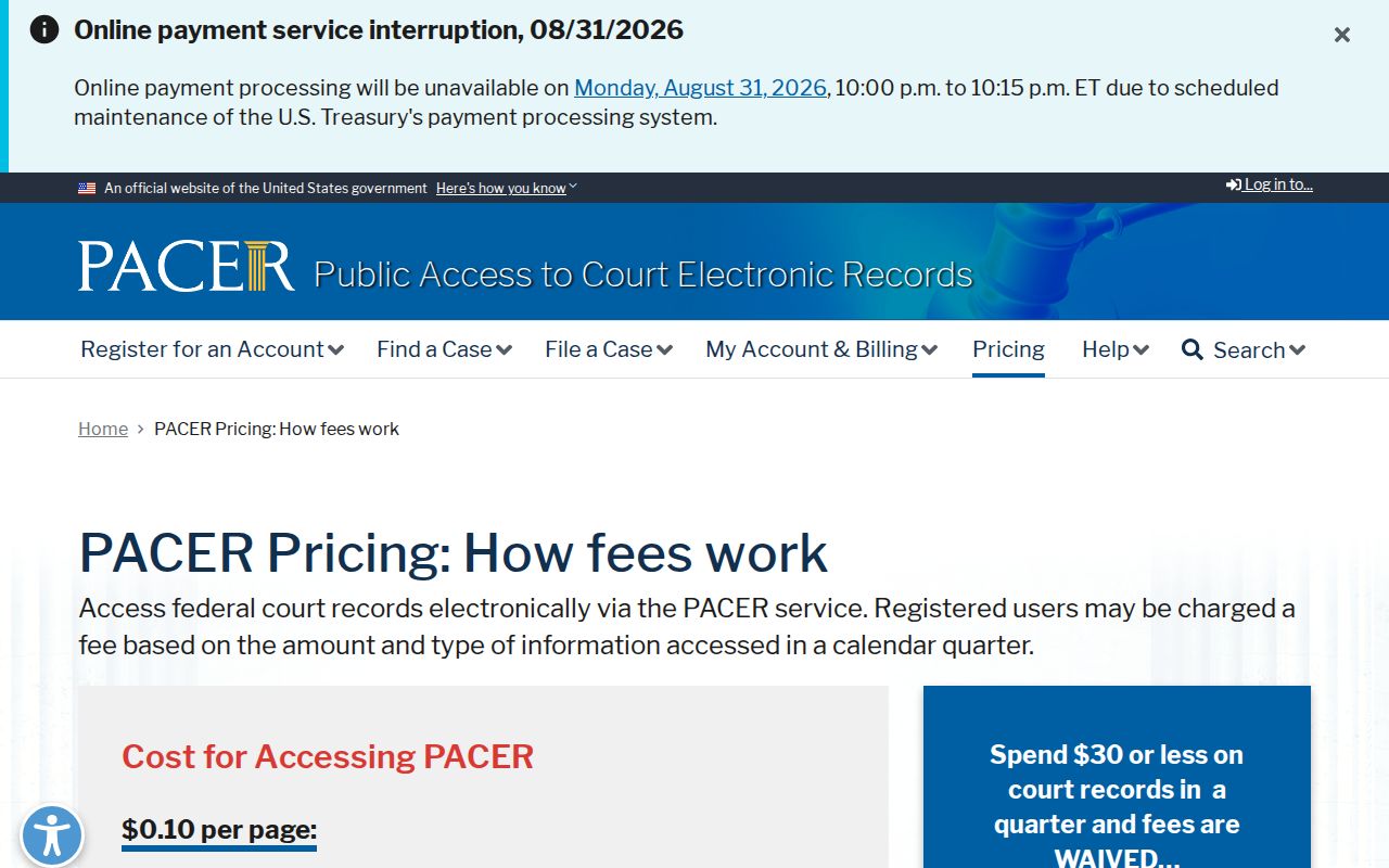 Wayne County court records PACER pricing context