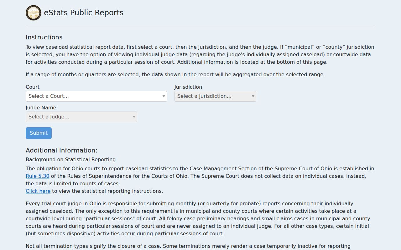 Wayne County court docket Ohio eStats public reports