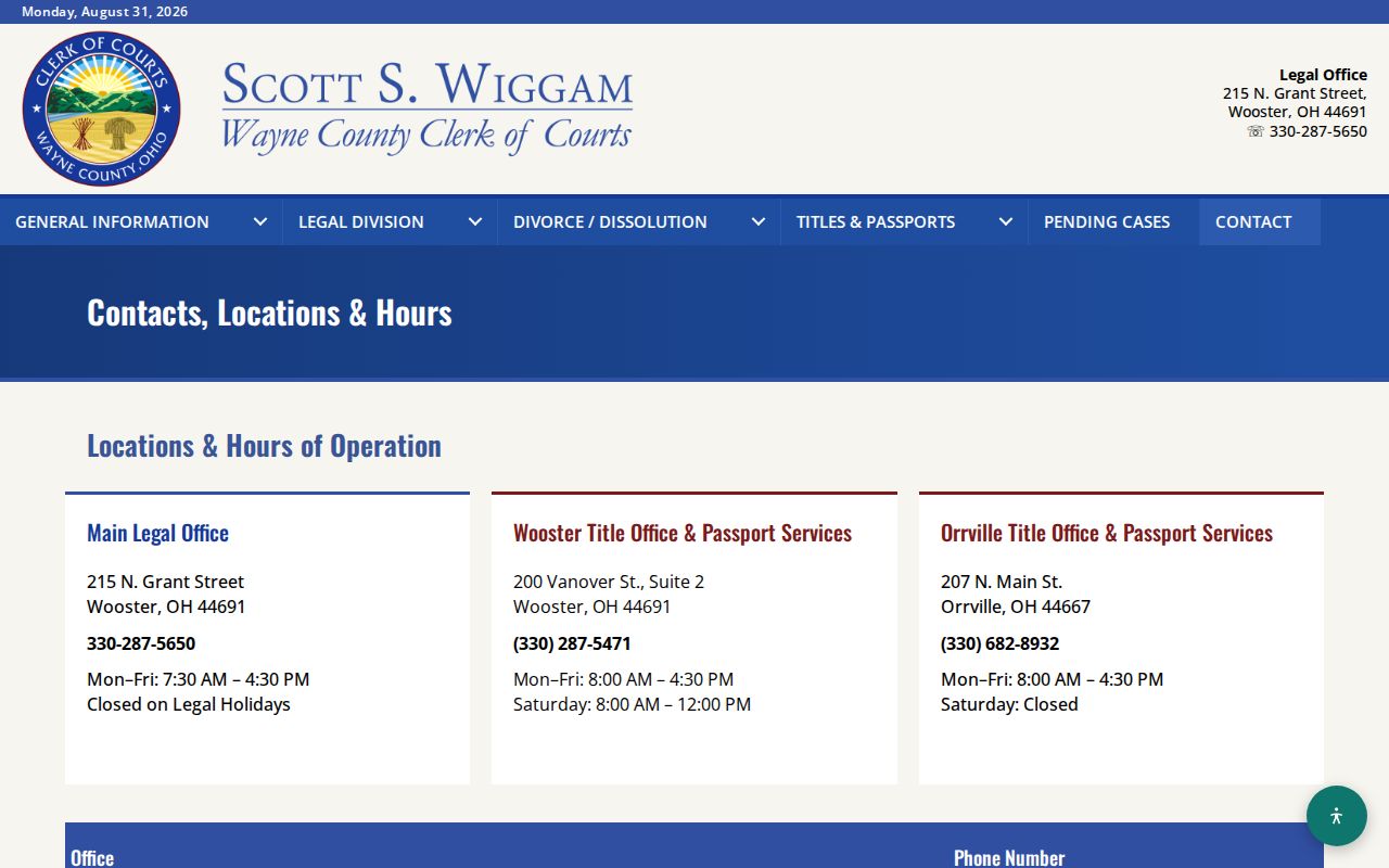 Orrville court records Clerk contact counter information