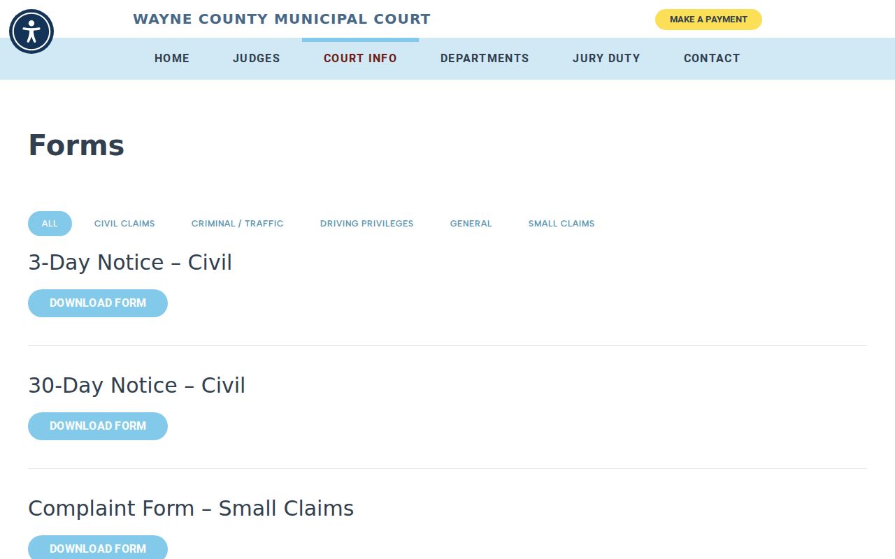 Wayne County traffic court records Municipal Court forms and case process