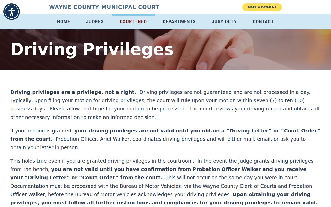 Wayne County traffic court records driving privileges court order process
